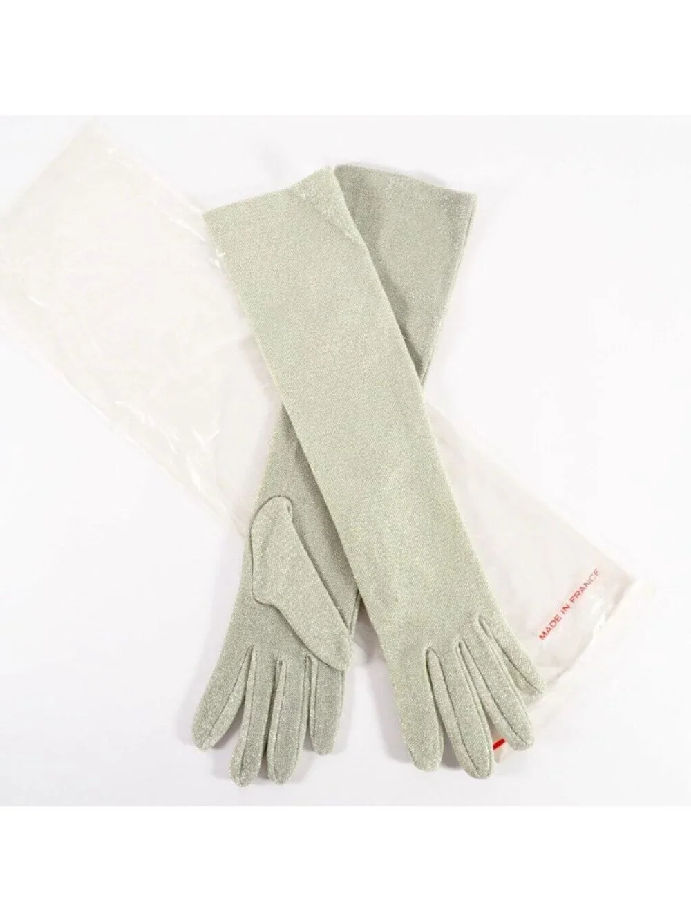 Vintage Womens Opera Gloves Size M Metalic Silver NOS 15 Inch Long Hello 80s